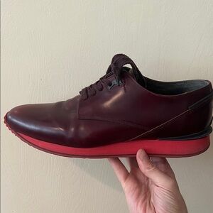 Kenzo Men's 44/10.5 Burgundy Leather Lace-Up Shoe with Red Sole